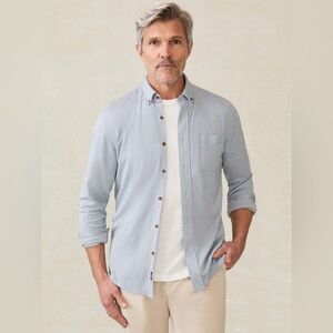 Faherty Men's Coastline Knit Oceanside Blue Buttondown Supima Cotton Blend Shirt